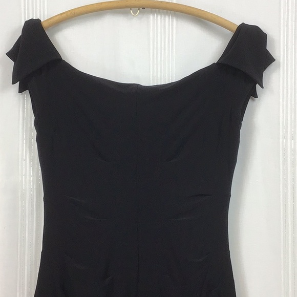 Lauren Black Ruched Lined Jersey with Cap and Bow Sleeves Cocktail Dress - Picture 13 of 16